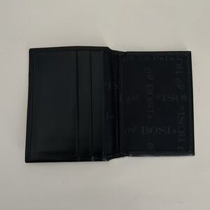 BOSI Genuine Leather Wallet Mens Black Slim Vertical Card Holder ID Window Slots